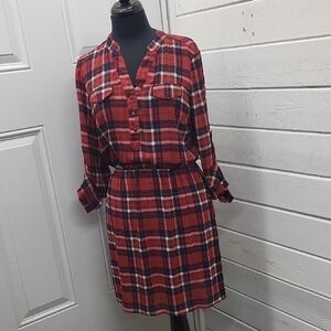 Women's Red Plaid Shirt Dress - Classic Casual Style